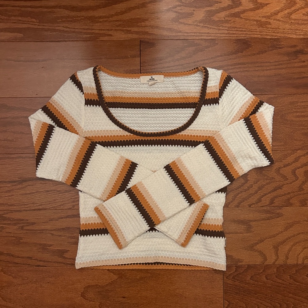 Ripcurl Striped Cream and Brown Cropped Longsleeve